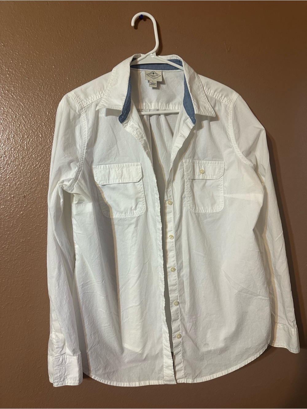 St. John's Bay White Long-Sleeve Button-Down Shirt with Contrast Collar